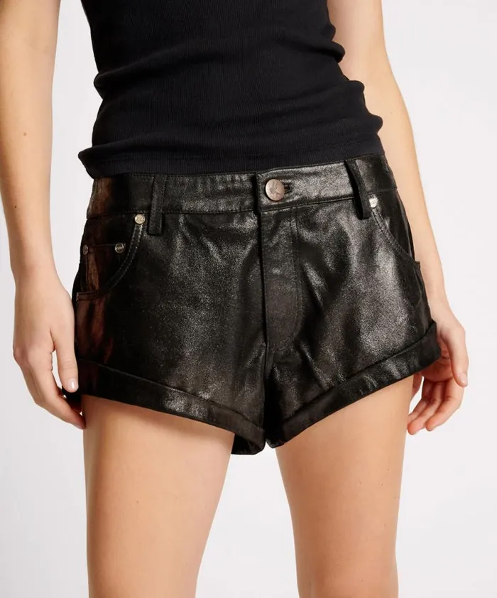 Women COATED BLACK LEATHER BANDITS SHORTS One Teaspoon Bottoms Women COATED BLACK LEATHER BANDITS SHORTS One Teaspoon Bottoms