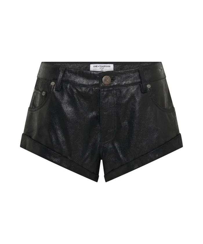 Women COATED BLACK LEATHER BANDITS SHORTS One Teaspoon Bottoms Women COATED BLACK LEATHER BANDITS SHORTS One Teaspoon Bottoms