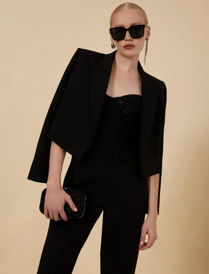 Women Cropped Blazer Black BCBG Jackets and Blazers