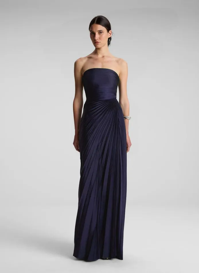 Women Dresses ALC Bianca Strapless Pleated Maxi Dress Riviera