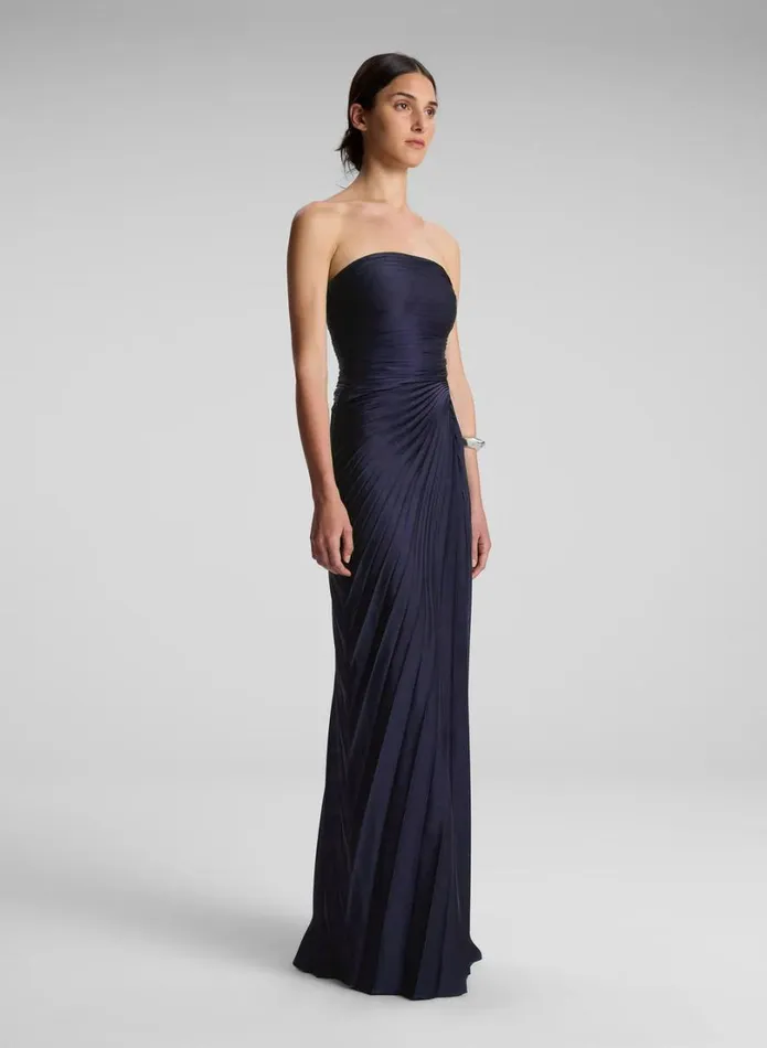 Women Dresses ALC Bianca Strapless Pleated Maxi Dress Riviera