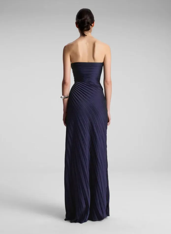Women Dresses ALC Bianca Strapless Pleated Maxi Dress Riviera