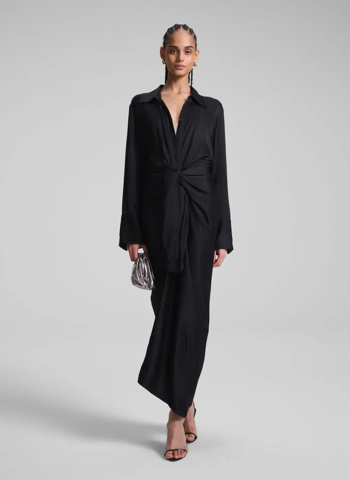Women Dresses ALC Mila Satin Maxi Shirtdress Black