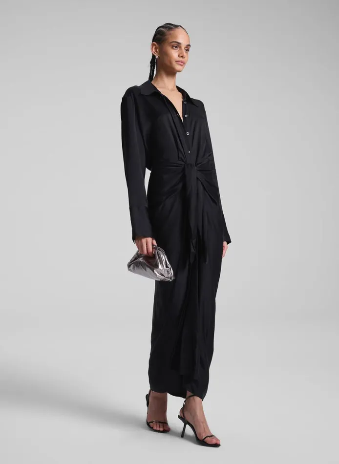 Women Dresses ALC Mila Satin Maxi Shirtdress Black