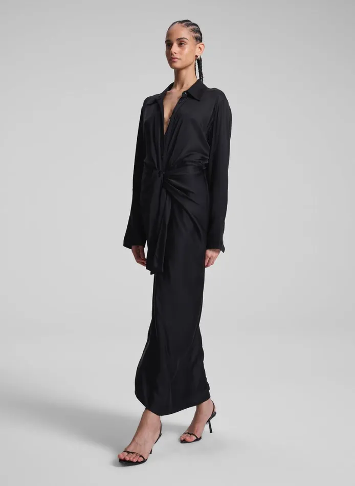 Women Dresses ALC Mila Satin Maxi Shirtdress Black
