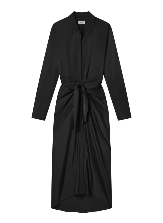 Women Dresses ALC Mila Satin Maxi Shirtdress Black