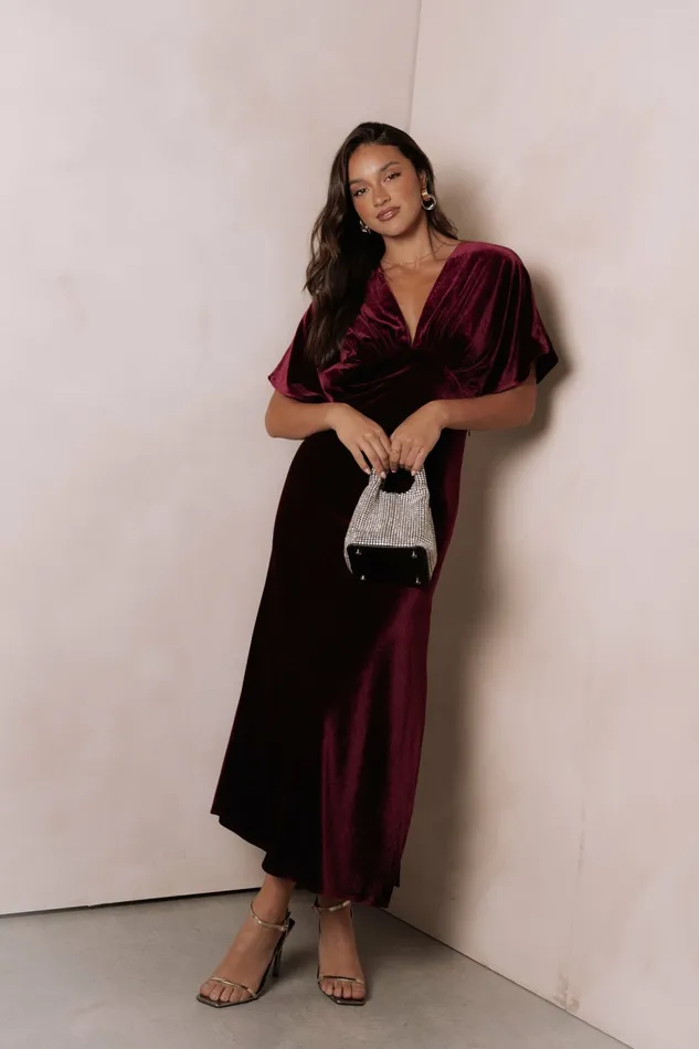 Women Dresses Petal and Pup Ricki Velvet Maxi Dress Wine