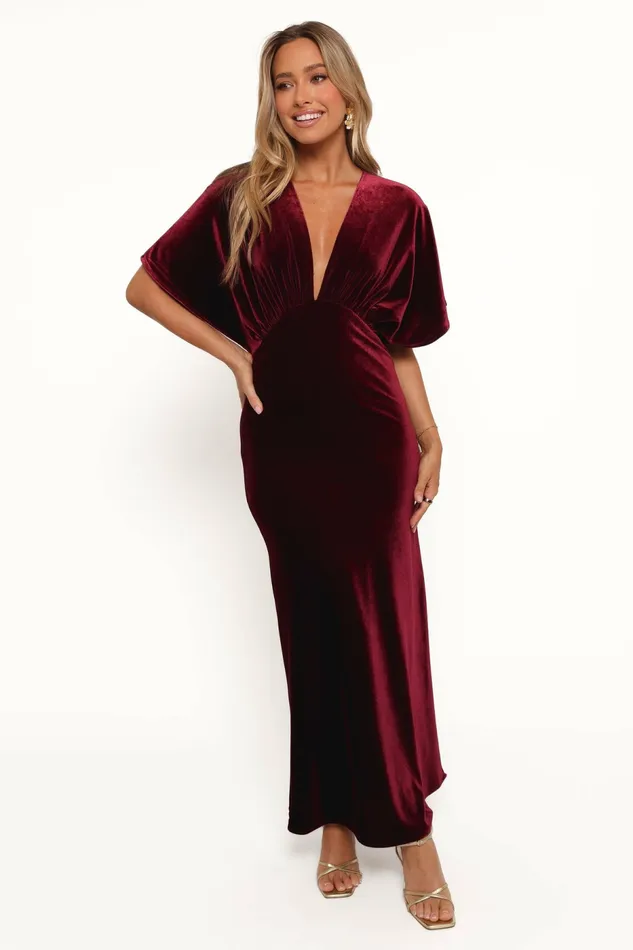 Women Dresses Petal and Pup Ricki Velvet Maxi Dress Wine