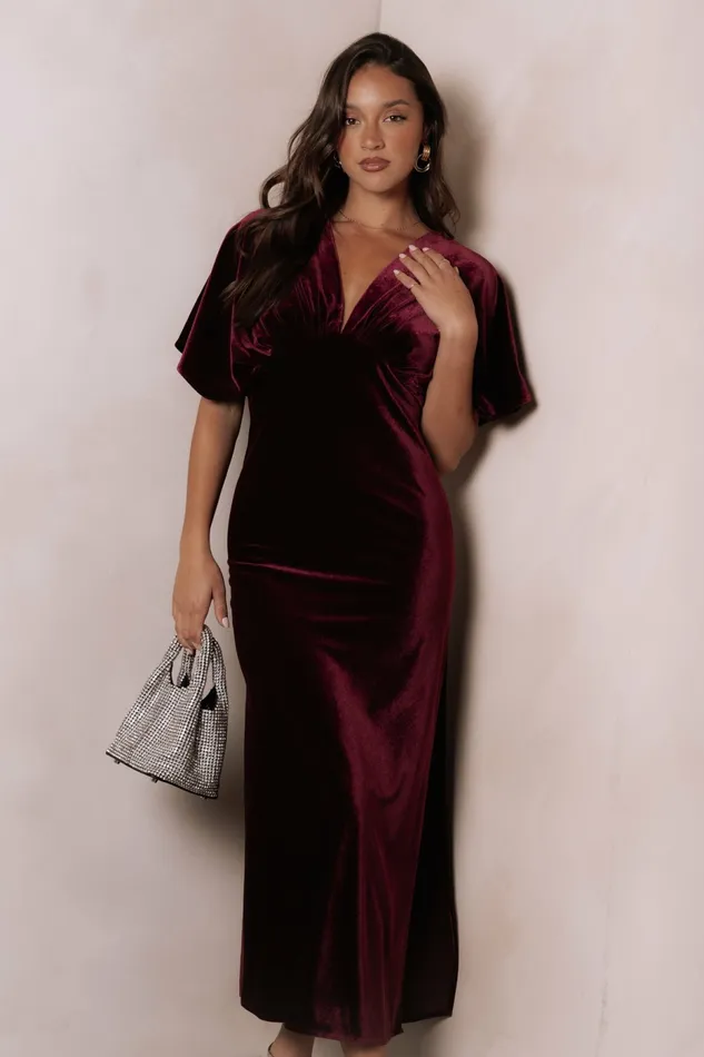 Women Dresses Petal and Pup Ricki Velvet Maxi Dress Wine