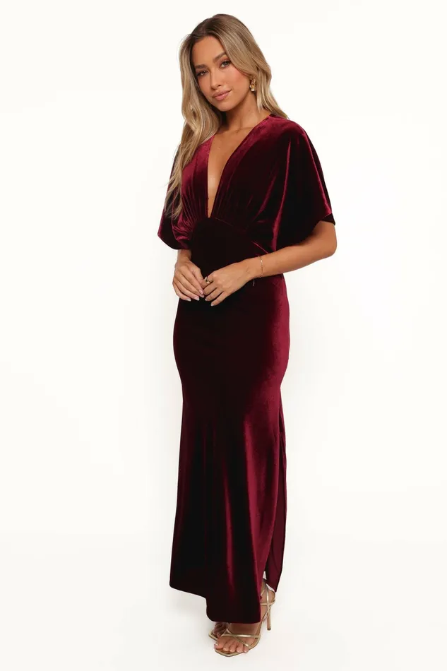 Women Dresses Petal and Pup Ricki Velvet Maxi Dress Wine