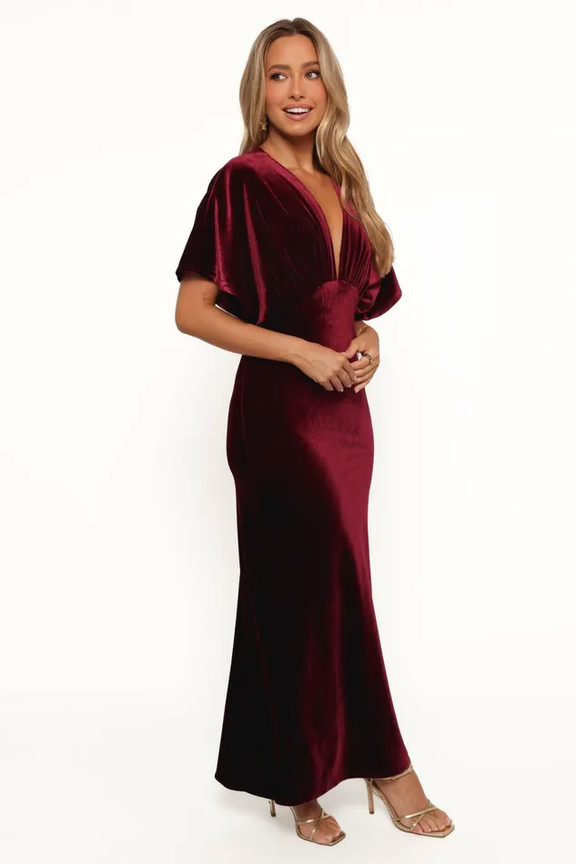 Women Dresses Petal and Pup Ricki Velvet Maxi Dress Wine