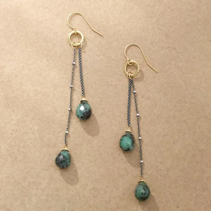 Women Emerald Rain Chain Earrings Sundance Catalog Earrings
