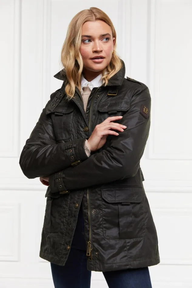WomenEquestrian Jackets Holland Cooper Alma Wax Artillery Jacket Dark Olive WomenEquestrian Jackets Holland Cooper Alma Wax Artillery Jacket Dark Olive