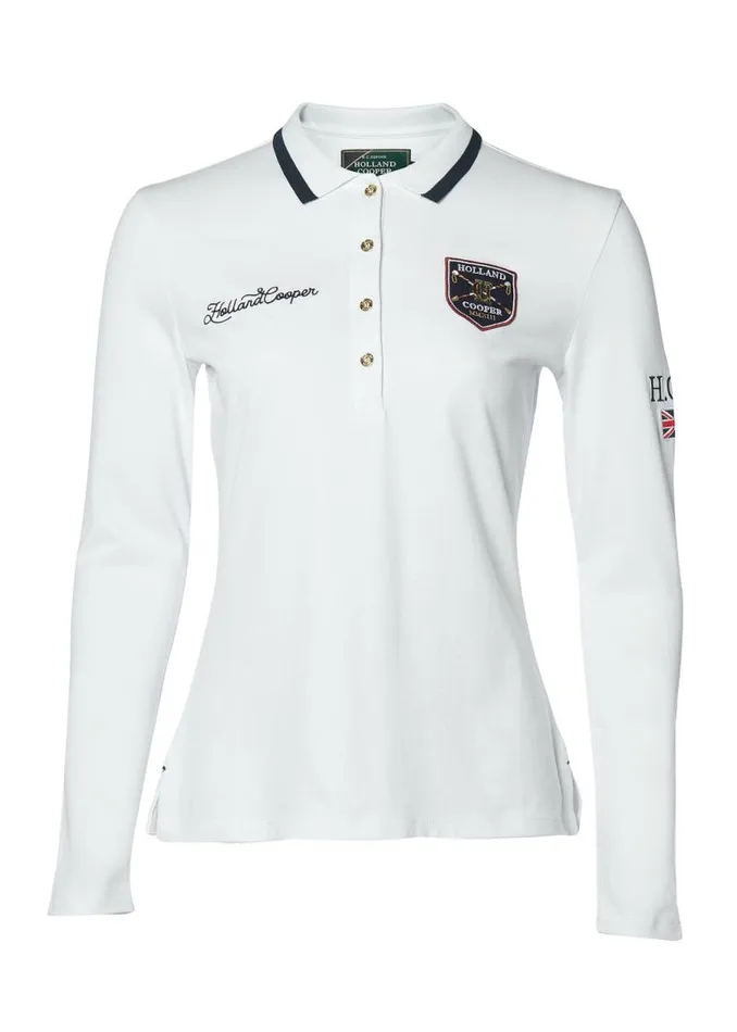 WomenEquestrian Polo Shirts Holland Cooper Classic Long Sleeve Polo Shirt White WomenEquestrian Polo Shirts Holland Cooper Classic Long Sleeve Polo Shirt White