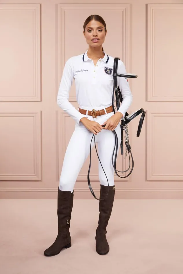 WomenEquestrian Polo Shirts Holland Cooper Classic Long Sleeve Polo Shirt White WomenEquestrian Polo Shirts Holland Cooper Classic Long Sleeve Polo Shirt White