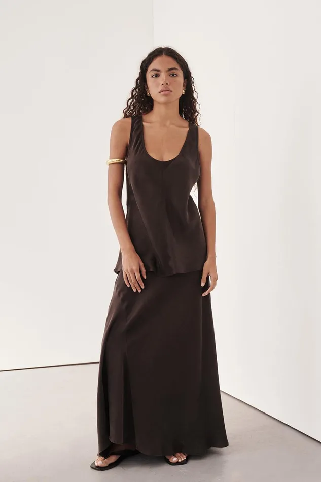 Women Event Dresses DISSH COLETTE BITTER CHOC SILK CAMI TOP