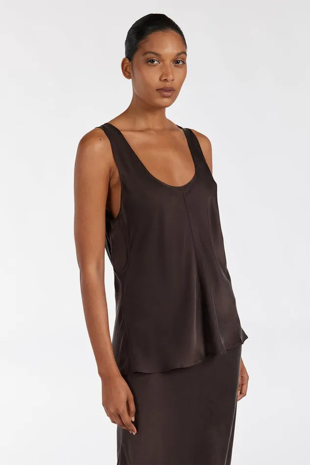 Women Event Dresses DISSH COLETTE BITTER CHOC SILK CAMI TOP