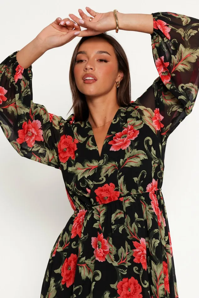 Women Event Dresses Petal and Pup Anisa Maxi Dress Black Floral