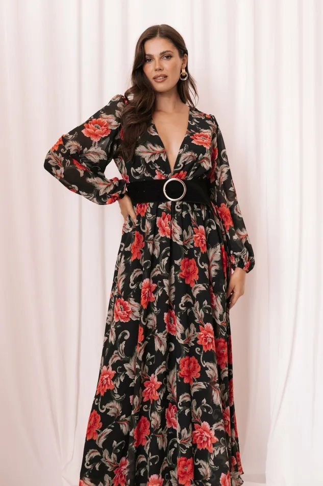 Women Event Dresses Petal and Pup Anisa Maxi Dress Black Floral