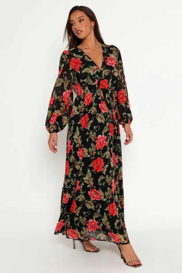 Women Event Dresses Petal and Pup Anisa Maxi Dress Black Floral