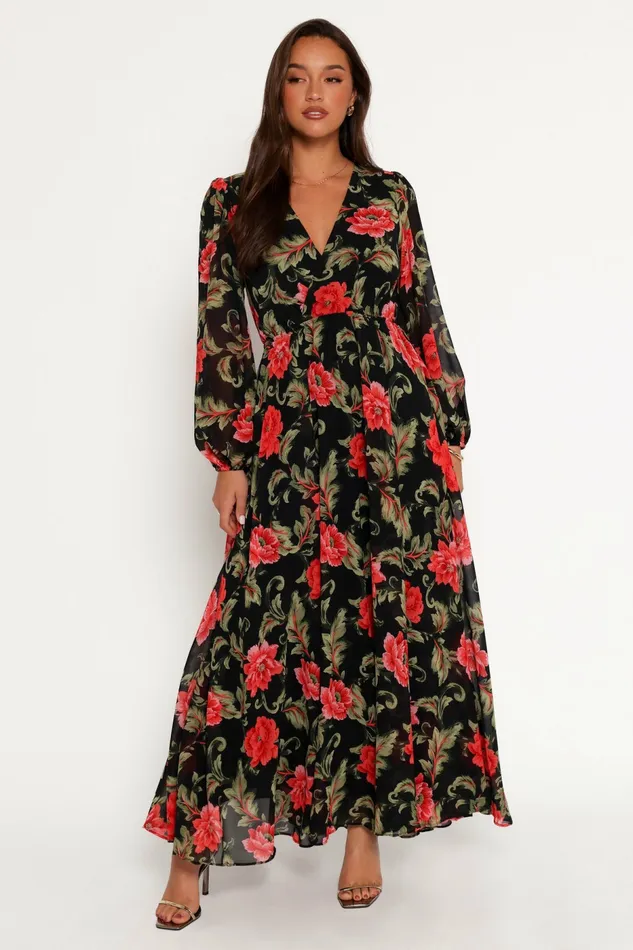 Women Event Dresses Petal and Pup Anisa Maxi Dress Black Floral