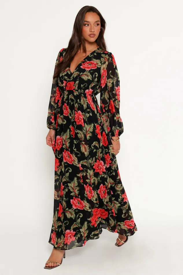 Women Event Dresses Petal and Pup Anisa Maxi Dress Black Floral