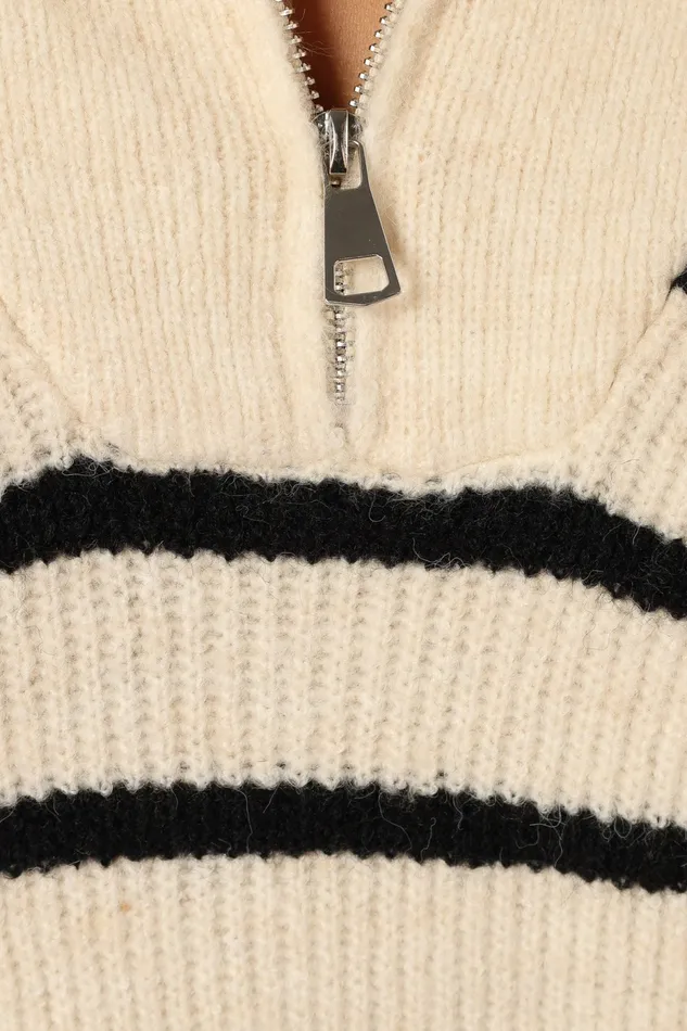 Women Everleigh Quarter Zip Striped Knit Sweater Cream Sweaters Petal and Pup Women Everleigh Quarter Zip Striped Knit Sweater Cream Sweaters Petal and Pup