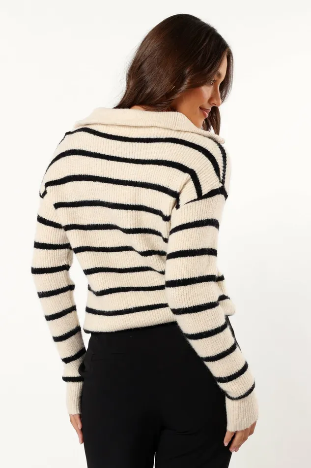 Women Everleigh Quarter Zip Striped Knit Sweater Cream Sweaters Petal and Pup Women Everleigh Quarter Zip Striped Knit Sweater Cream Sweaters Petal and Pup