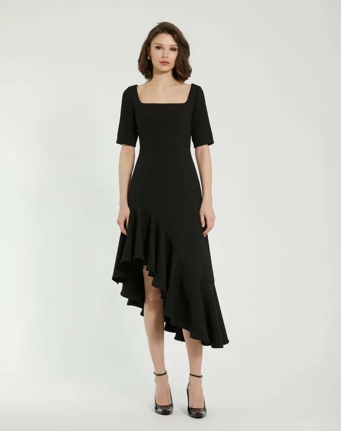 Women Every Day Dresses Mac Duggal Crepe 34 Sleeve Asymmetrical Hem Dress Black Women Every Day Dresses Mac Duggal Crepe 34 Sleeve Asymmetrical Hem Dress Black