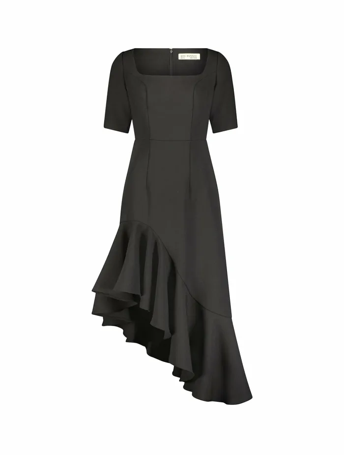 Women Every Day Dresses Mac Duggal Crepe 34 Sleeve Asymmetrical Hem Dress Black