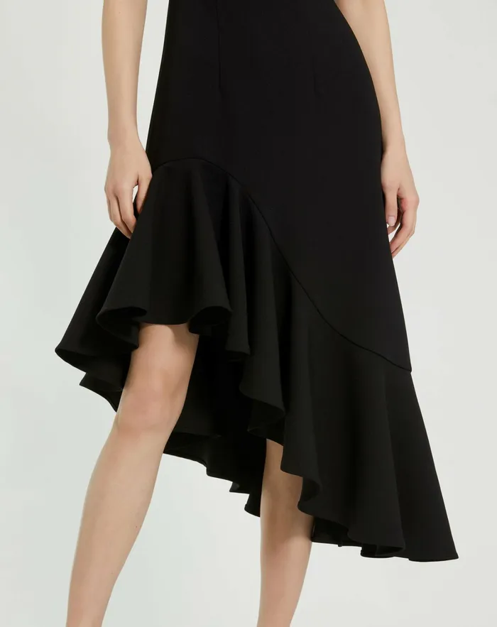 Women Every Day Dresses Mac Duggal Crepe 34 Sleeve Asymmetrical Hem Dress Black