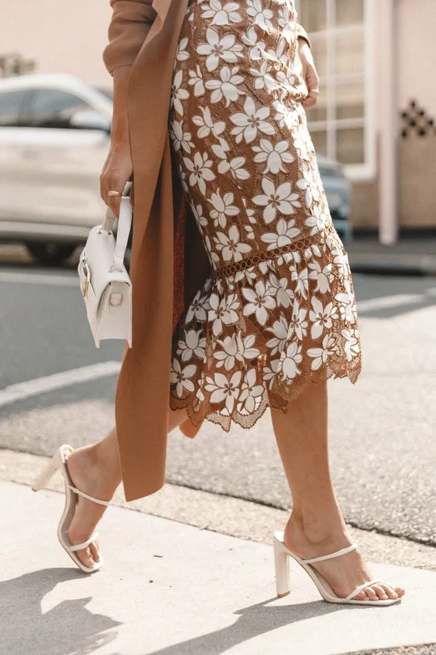 Women Fall Dresses Petal and Pup Pierre Long Sleeve Lace Maxi Dress Mocha