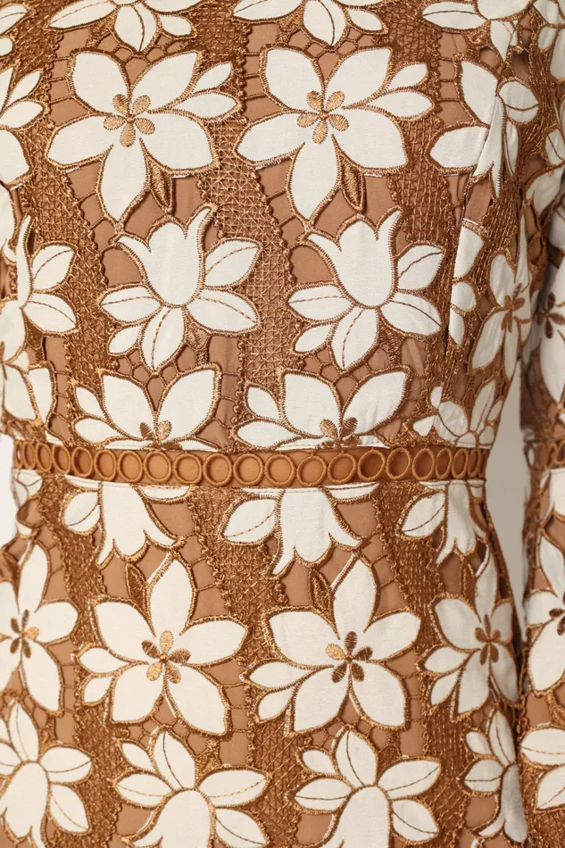 Women Fall Dresses Petal and Pup Pierre Long Sleeve Lace Maxi Dress Mocha