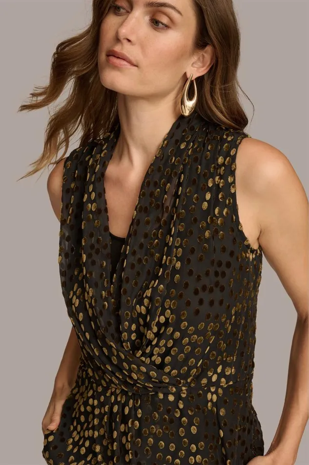 Women FAUX WRAP BURNOUT TOP Black Donna Karan New York Sweaters And Tops Women FAUX WRAP BURNOUT TOP Black Donna Karan New York Sweaters And Tops