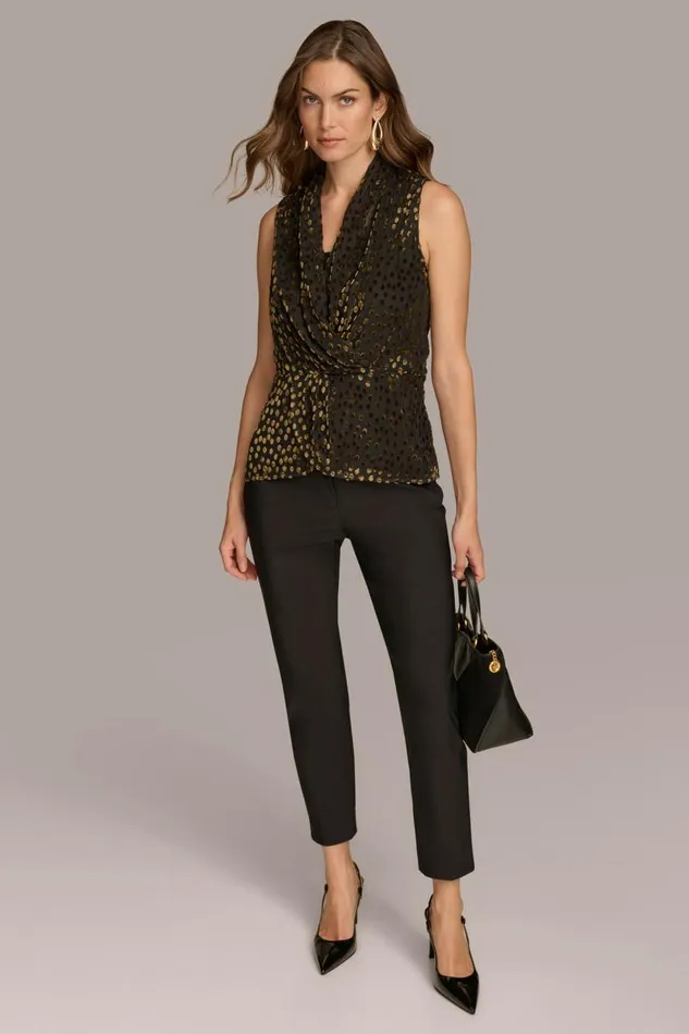 Women FAUX WRAP BURNOUT TOP Black Donna Karan New York Sweaters And Tops Women FAUX WRAP BURNOUT TOP Black Donna Karan New York Sweaters And Tops