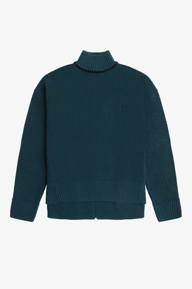 Women Fishtail Hem Mock Neck Jumper Petrol Blue Fred Perry Knitwear