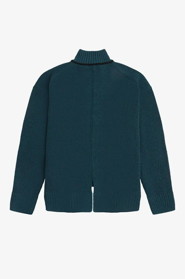 Women Fishtail Hem Mock Neck Jumper Petrol Blue Fred Perry Knitwear