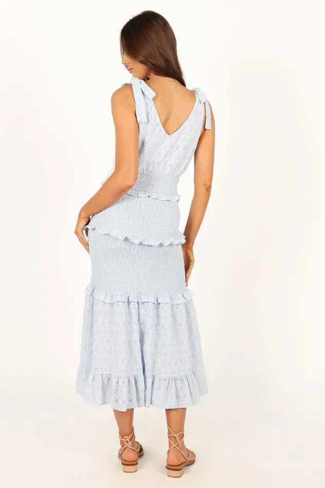 Women Floral Dresses Petal and Pup Claudia Ruffle Midi Dress Blue