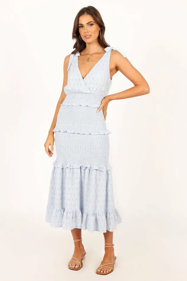 Women Floral Dresses Petal and Pup Claudia Ruffle Midi Dress Blue