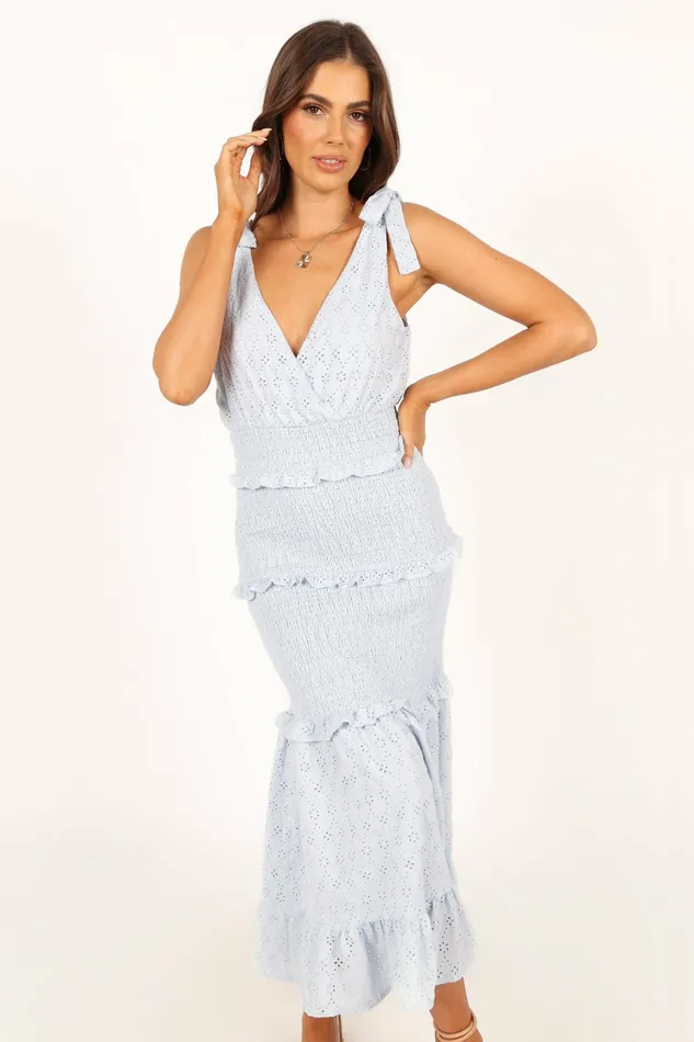 Women Floral Dresses Petal and Pup Claudia Ruffle Midi Dress Blue