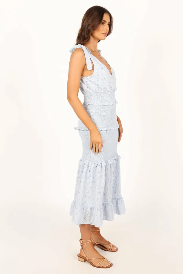 Women Floral Dresses Petal and Pup Claudia Ruffle Midi Dress Blue