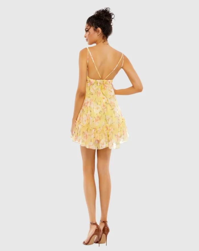 Women Floral Empire Waist Ruffled Mini Dress Lemon Daytime Dresses Mac Duggal