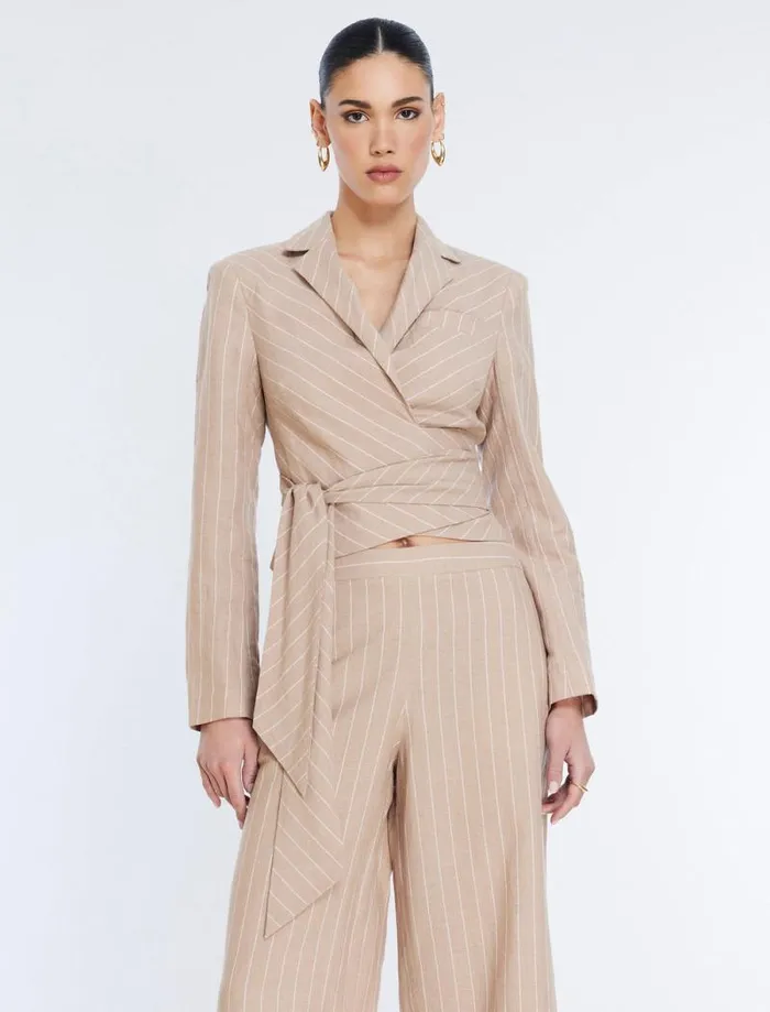 Women FrontTie Jacket Khakiwhite BCBG Jackets and Blazers Women FrontTie Jacket Khakiwhite BCBG Jackets and Blazers