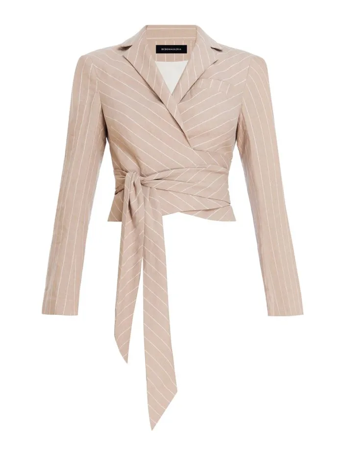 Women FrontTie Jacket Khakiwhite BCBG Jackets and Blazers Women FrontTie Jacket Khakiwhite BCBG Jackets and Blazers