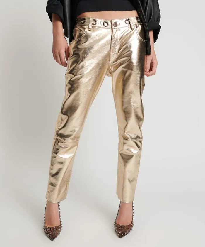 Women GOLD LEATHER HEART BREAK HOTEL DROP CROTCH PANTS One Teaspoon Bottoms Women GOLD LEATHER HEART BREAK HOTEL DROP CROTCH PANTS One Teaspoon Bottoms