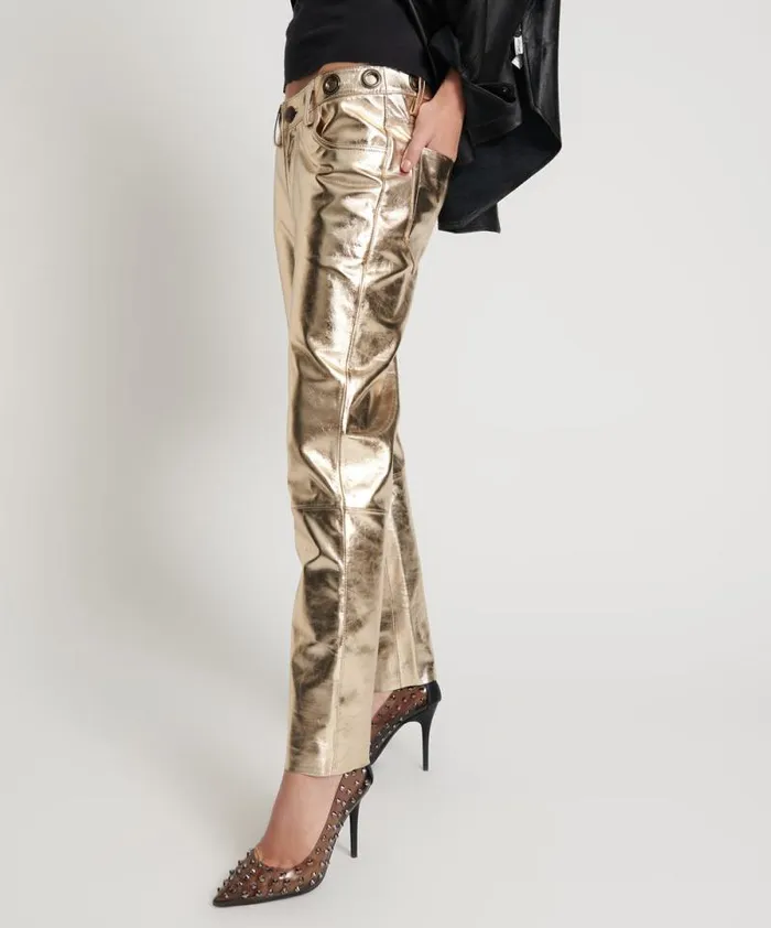 Women GOLD LEATHER HEART BREAK HOTEL DROP CROTCH PANTS One Teaspoon Bottoms Women GOLD LEATHER HEART BREAK HOTEL DROP CROTCH PANTS One Teaspoon Bottoms