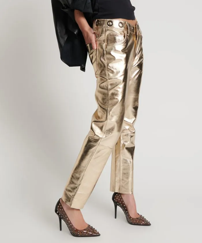 Women GOLD LEATHER HEART BREAK HOTEL DROP CROTCH PANTS One Teaspoon Bottoms Women GOLD LEATHER HEART BREAK HOTEL DROP CROTCH PANTS One Teaspoon Bottoms