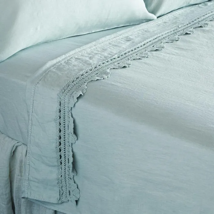 Women Gossamer Linen Crochet Flat Sheet Sea Sundance Catalog Bedding and Bath