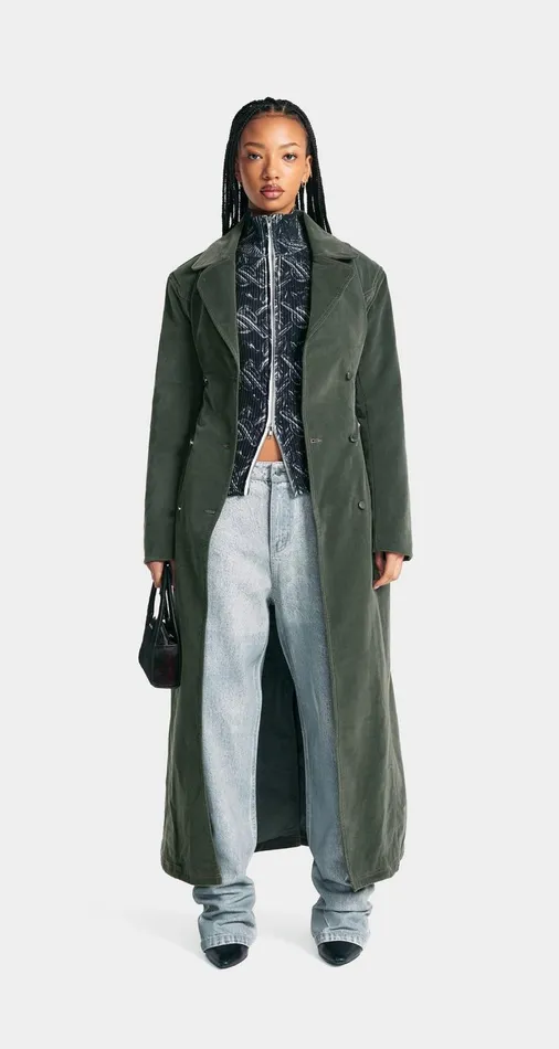 Women Green Miya Velvet Trenchcoat Daily Paper Jackets Women Green Miya Velvet Trenchcoat Daily Paper Jackets