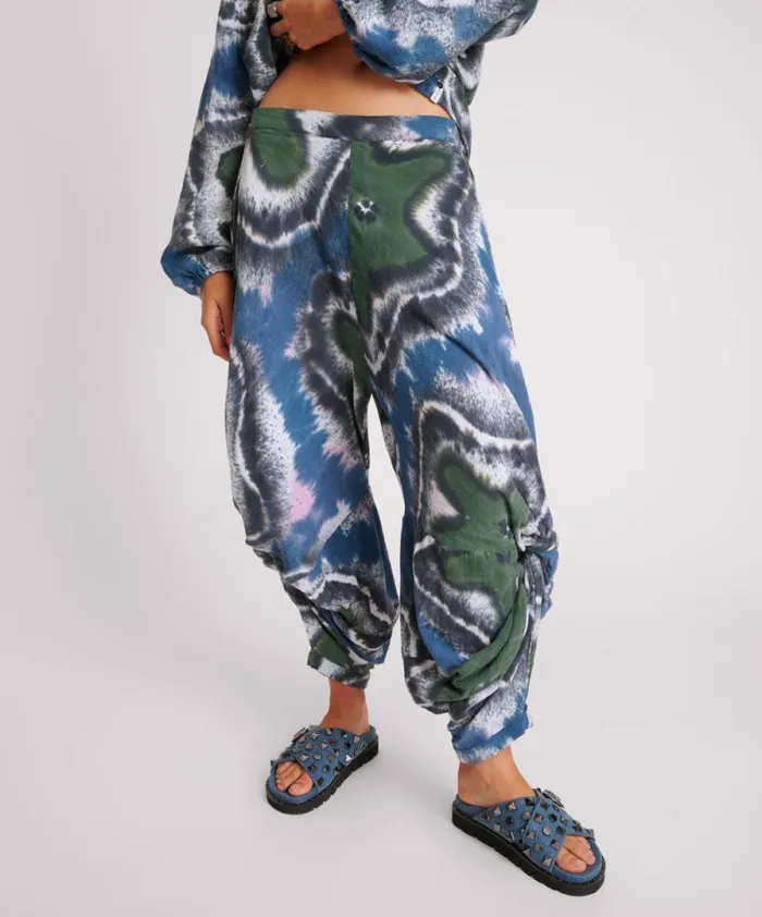Women HAND PAINTED FLORAL MUSLIN GYPSY PANT One Teaspoon Bottoms